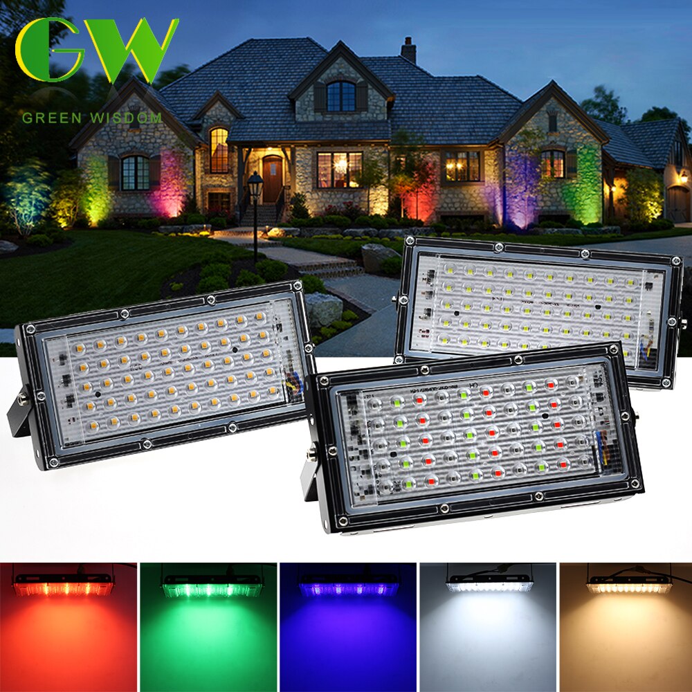 LED Flood Light 50W White Warm White RGB LED Floodlight AC 220V Outdoor Spotlight Waterproof LED Street Lamp Landscape Lighting
