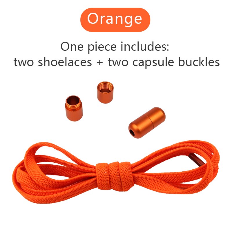 1 par flad elastisk låsende snørebånd uden binde snørebånd børn voksne unisex sneakers sko snørebånd: Orange