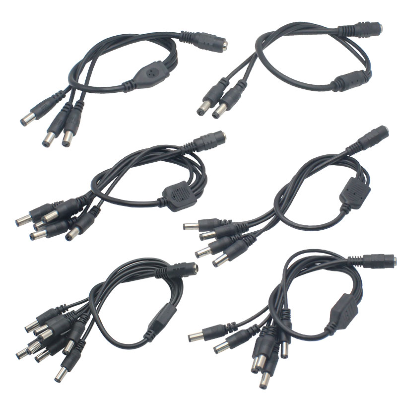 12v dc strömfördelare 1 hona  to 2 3 4 5 6 8 hane cctv kabel kamera kabel cctv tillbehör nätadapter 2.1*5.5mm
