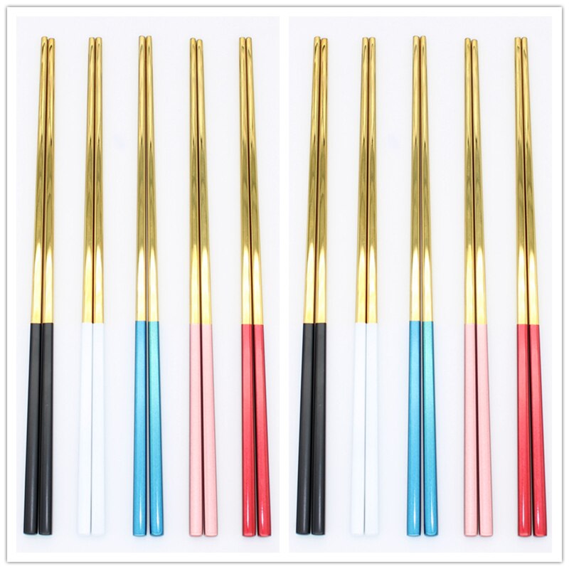 10 Paare Sushi Hashi Stäbchen edelstahl Lebensmittel Klasse Platz Chinesischen Metall Stäbchen Mehrweg Stäbchen Küche Werkzeuge: 10 Paare mischen Gold