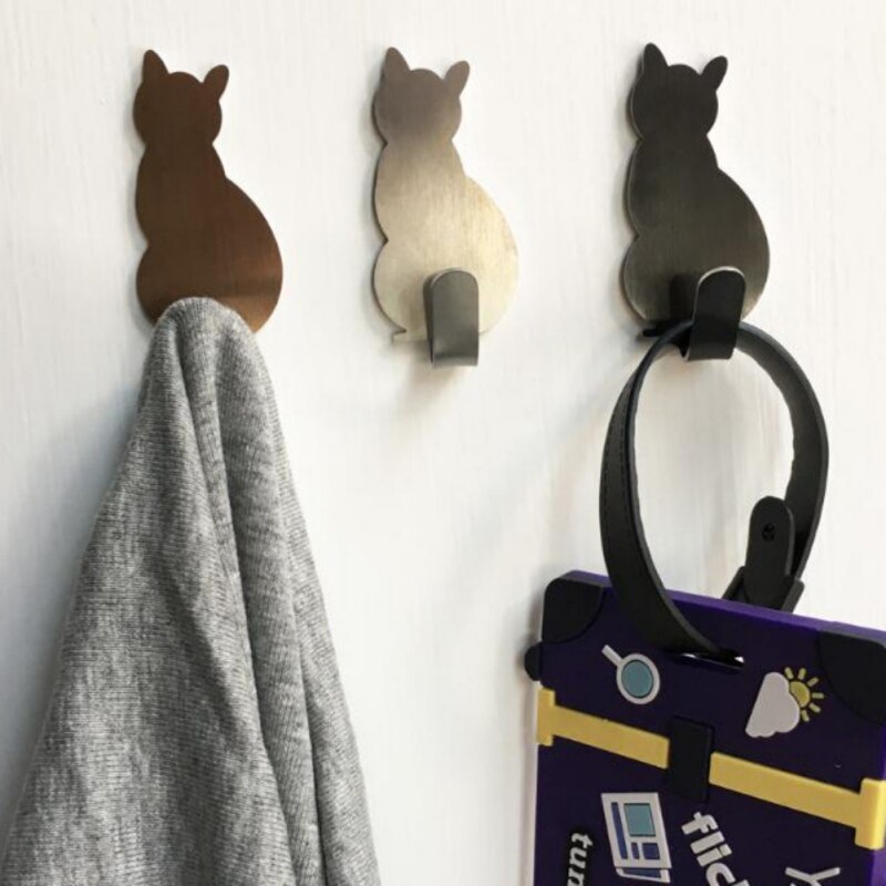 Porte-clé mural en forme de chat | En acier inoxydable, cintre pour clés, crochets décoratifs pour la maison, 2 pièces
