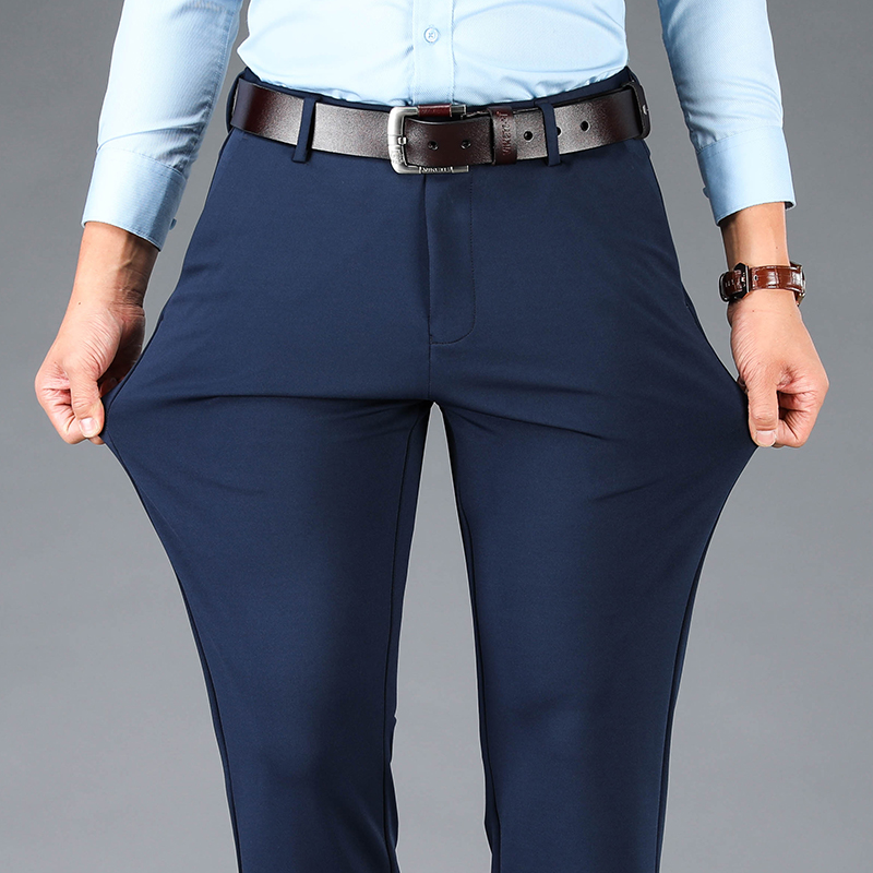 Pantalon de costume d'affaires décontracté pour hommes, pantalon de sport extensible, grande taille, ample et droit, printemps-automne: 38 / Bleu