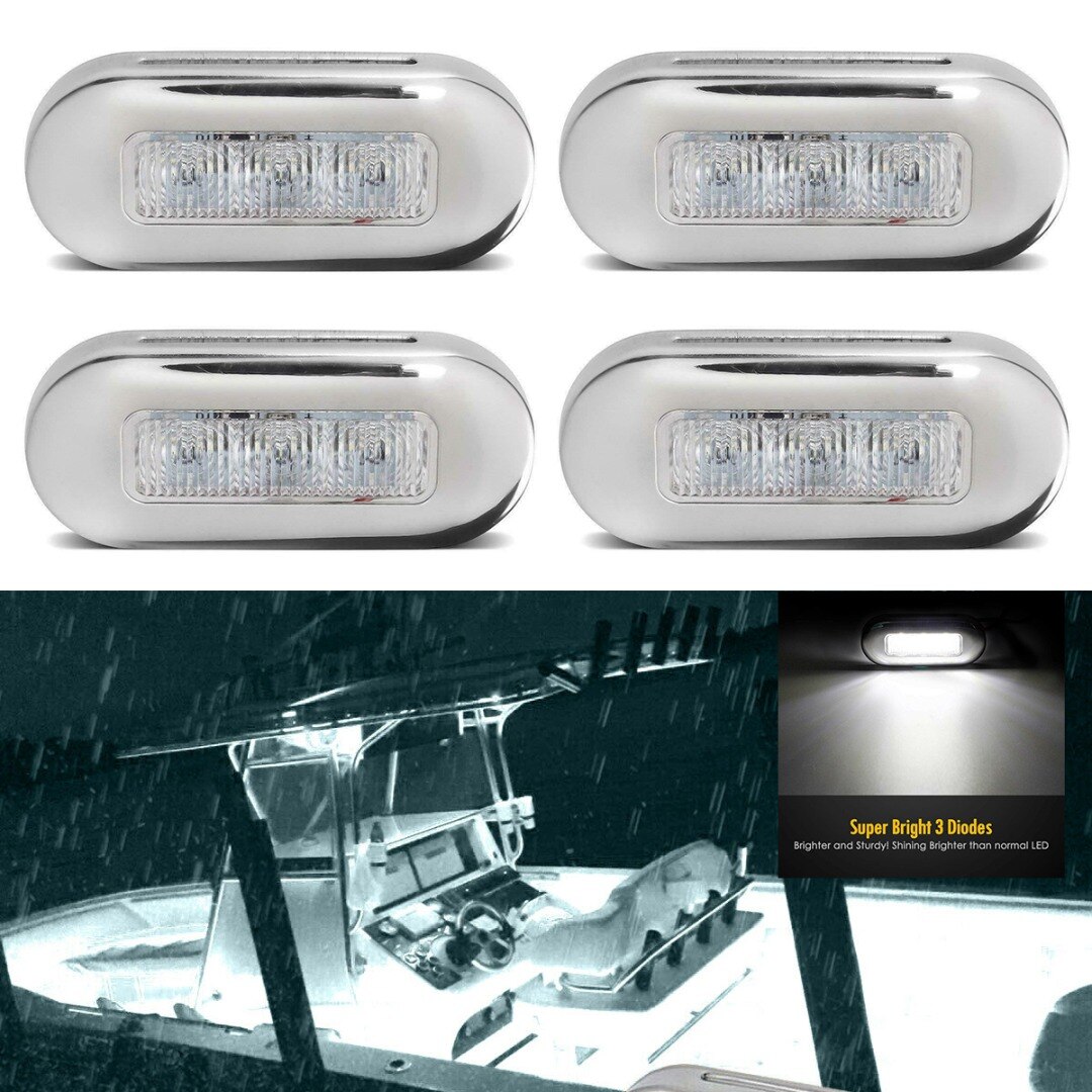 4pcs Marine Boat White 3 LED 12V Lights Stair Deck Garden Light Stainless Steel Indicator Turn Signal Lighting Marine Boat Parts