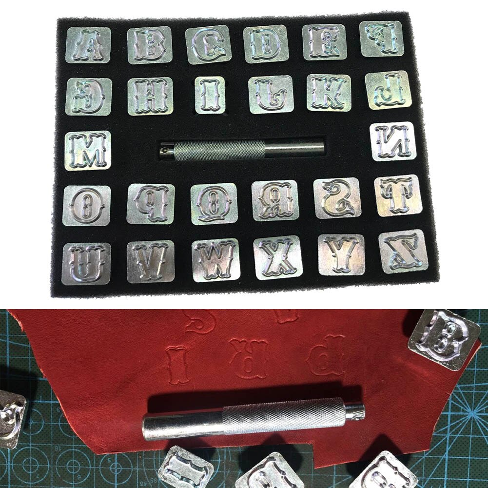 Udskæring læder kunst alfabet sæt bogstaver stempel håndlavet holdbart bærbart metal gør-det-selv-værktøj  e2s