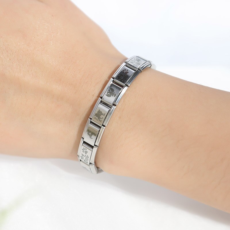 Hapiship Beliebte Einhorn Alpaka Katze Hund Fußspuren Charme Verbindet Fit 9mm Edelstahl Armband Schmuck, Der DJ197