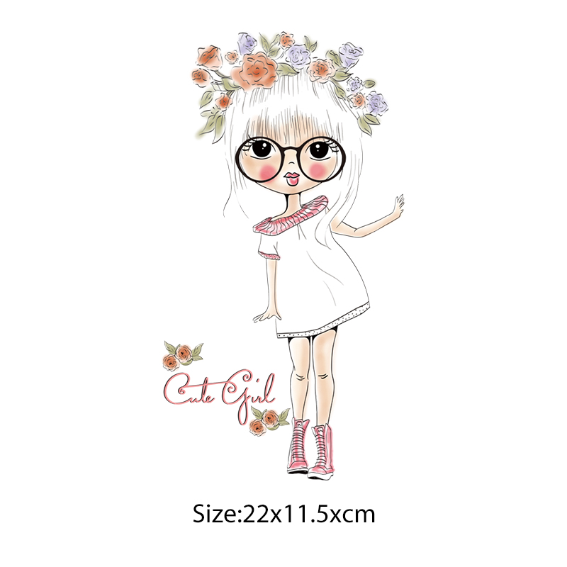 Lovely Girl Parches Heat Transfer Washable Stickers Diy Custom Patches Set Iron-On Decals Parches For Kids Clothing Stickers
