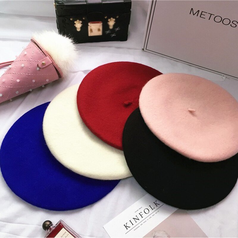 Wolmix franse baret effen dames dames meisjes hoed herfst winter warme muts mutsen