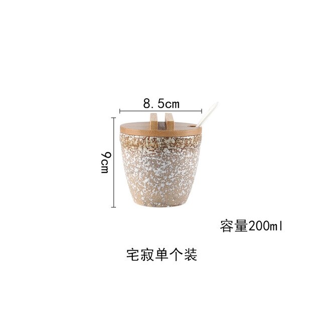 Japanse Stijl Keramische Kruidenrek Kruiden Doos Zout En Peper Containers Set Met Bamboe Deksel Dienblad Kruiderij Jar: Licht Geel