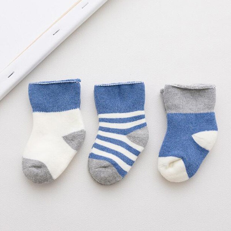 3 par / parti bomuldstykke baby sokker børn 0-3 år baby fodsok: Blå / Til 1-3 år gammel
