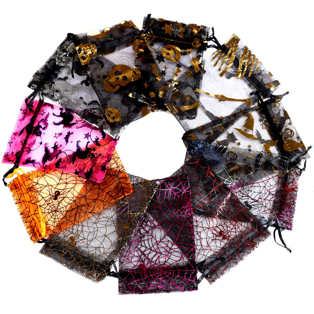 50 sztuk/partia Organza cukierki sznurek juta juta torba pająk Web Multi Color drukowanie Halloween Party opakowanie prezent torba cukierków