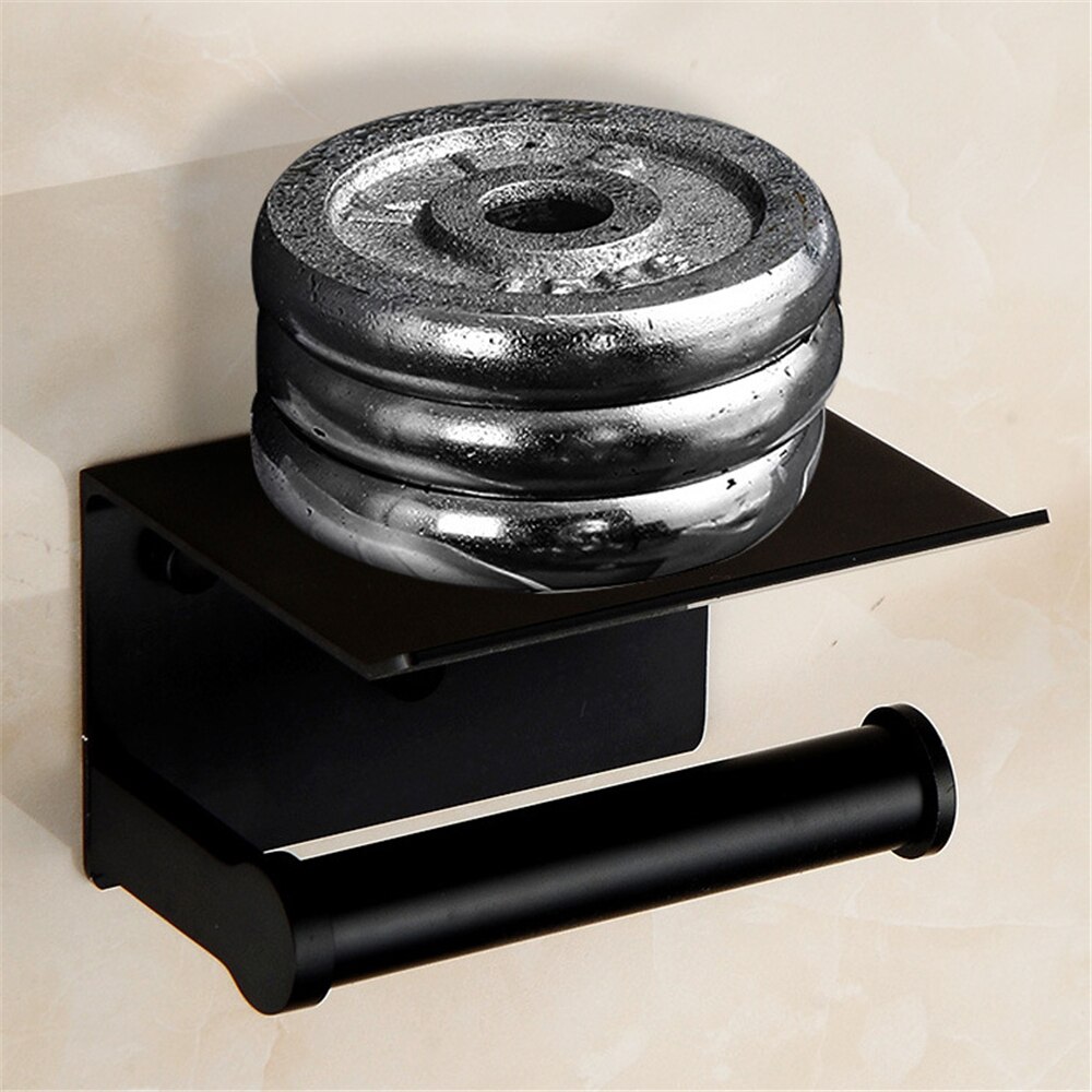Wall Mounted Tissue Rack Mobile Phone Storage Shelf Black Free Punch Kitchen Double Axis Rag Roll Paper Square Organizer Holder