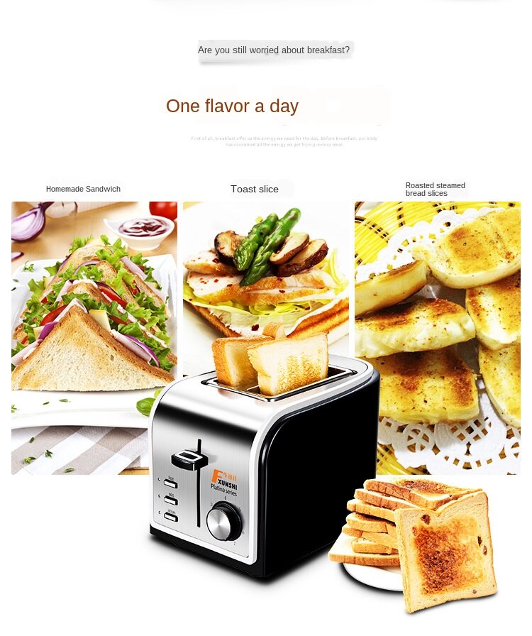 Household Baking Bread Machine electrical Toasters Stainless Steel Breakfast Machine Toast grill oven 2 Slices 220V