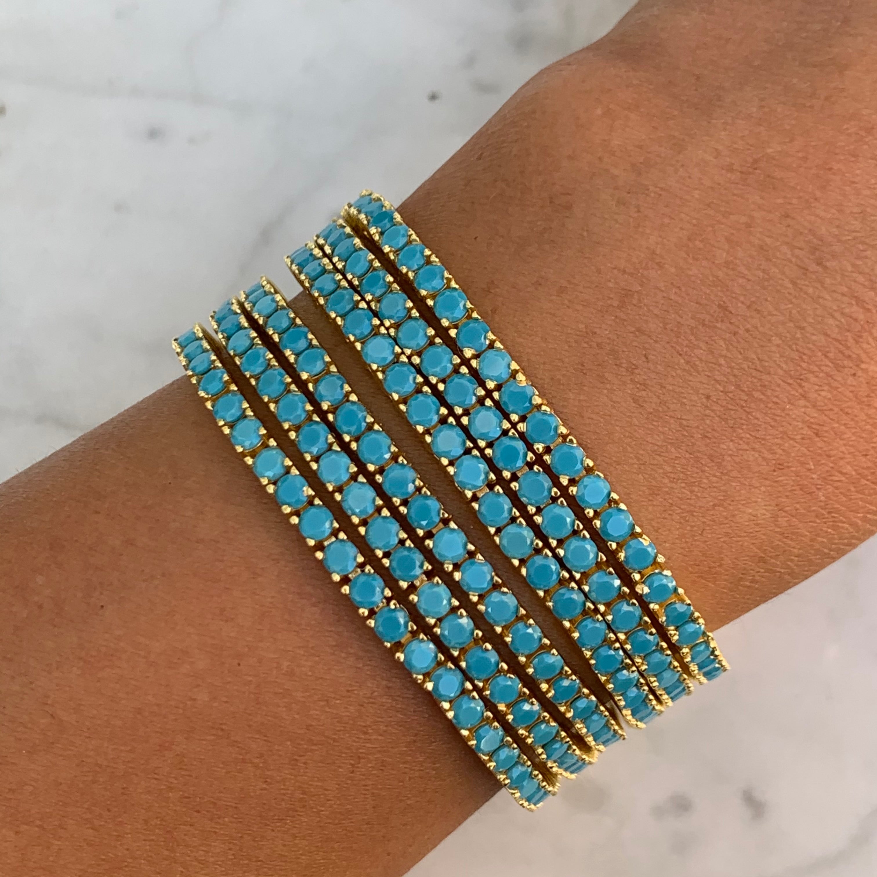 Stijlen Mode 3mm Blauw Turkoois Steen Tennis Chain Armband Voor Vrouwen Meisje Hip Hop Goud Kleur Sieraden