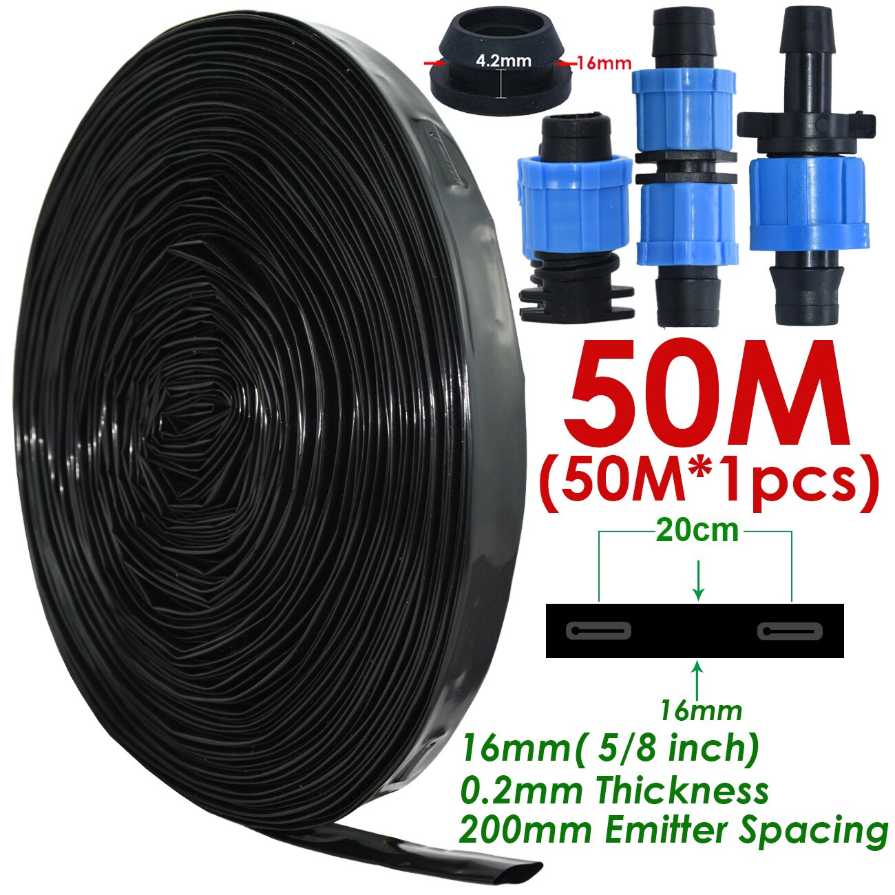 KESLA 20-150M 5/8 ''16mm 0.2mm gruba taśma kroplująca robić nawadniania 8mil 20cm emiter Dripper odstępy szklarnia ogród podłącz twardy wąż: KSL01-KIT157-50M