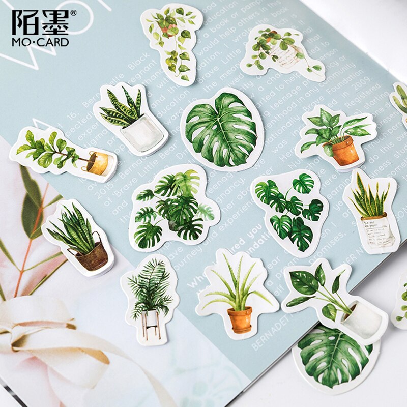 45 pcs/lot Green Potted Plant Stickers Scrapbooking Material Diary Album Art Diy Stickers Decorative Collage Label Happy Planner