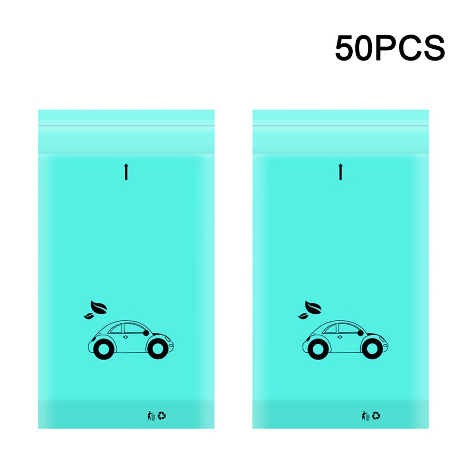 50pcs Car Trash bag Disposable Self-Adhesive Car Biodegradable Trash Rubbish Holder Garbage Storage Bag Vomit Bags Car Trash bin: green