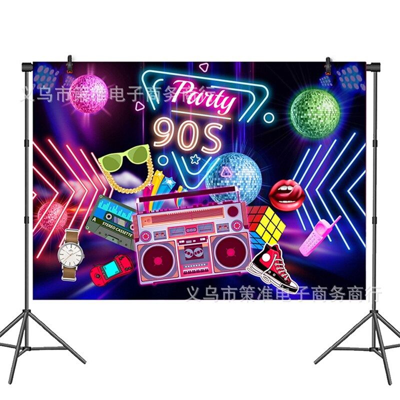 90‘s 127cm*70cm Backdrop Banner For 90's Theme Party Decorations Rock Music Birthday EyeryParty Supplies 90’s Prom Parties Decor