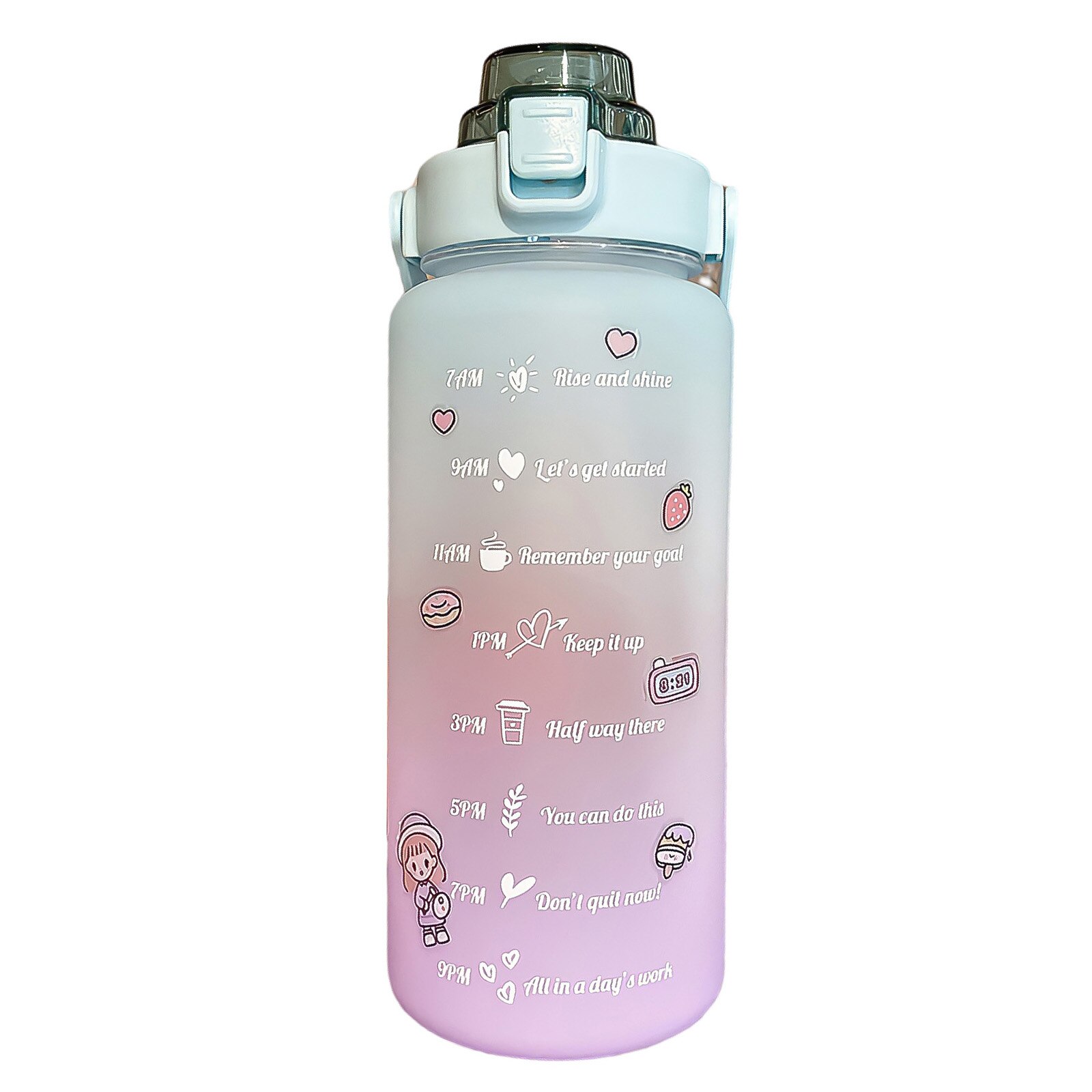 Aufkleber Wasser Flasche Mit Stroh 2000ml Nette Tragbare Skala Flasche Für Wasser Ich bin Freien Reise Wasserkocher Für Erwachsene Studenten Trinken krüge: Violett Blau