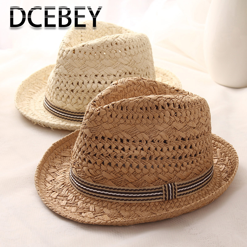Dcebey håndlavet vævet sommerhat til kvinder sød retro solhat til damer stråhatte barn panama strandhat jazz kasketter