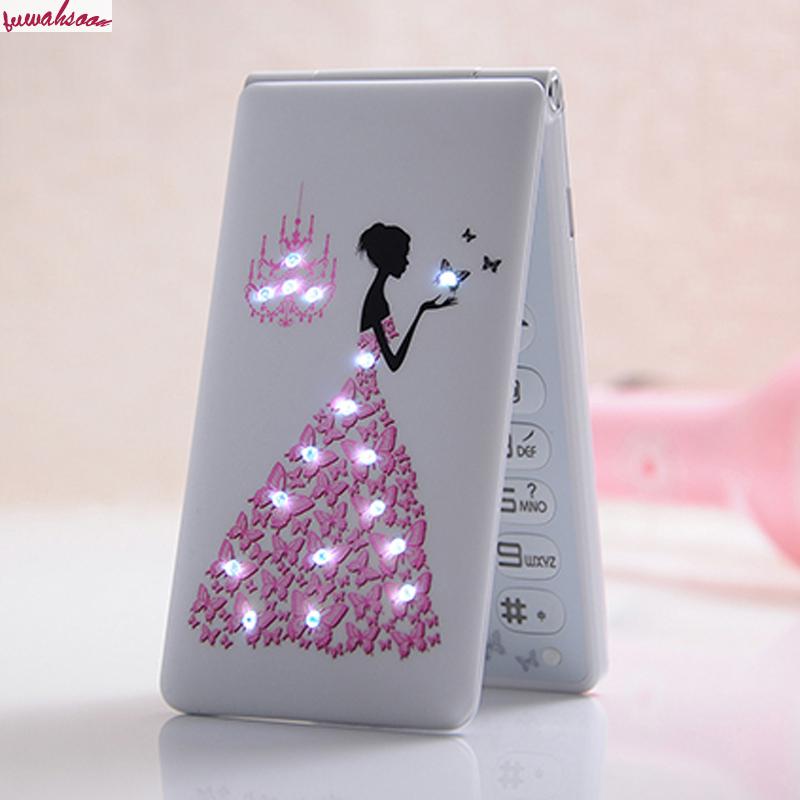Flip Telefoon D11 Dual Sim 1800Mah Card Vrouwen Meisjes Lady Leuke Led Zaklamp Mobiele Telefoon Kuh Celular Hoofdtelefoon