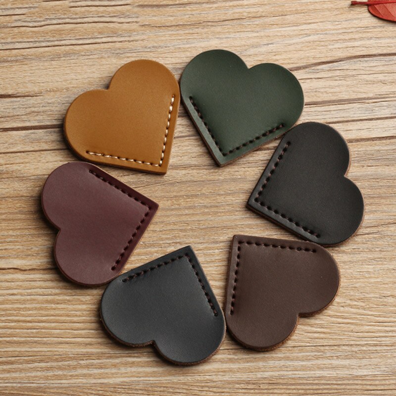 2PC Stationery Heart-Styled Soft PU Leather Book Page For Simple Girls Kids School Cute n Bookmark