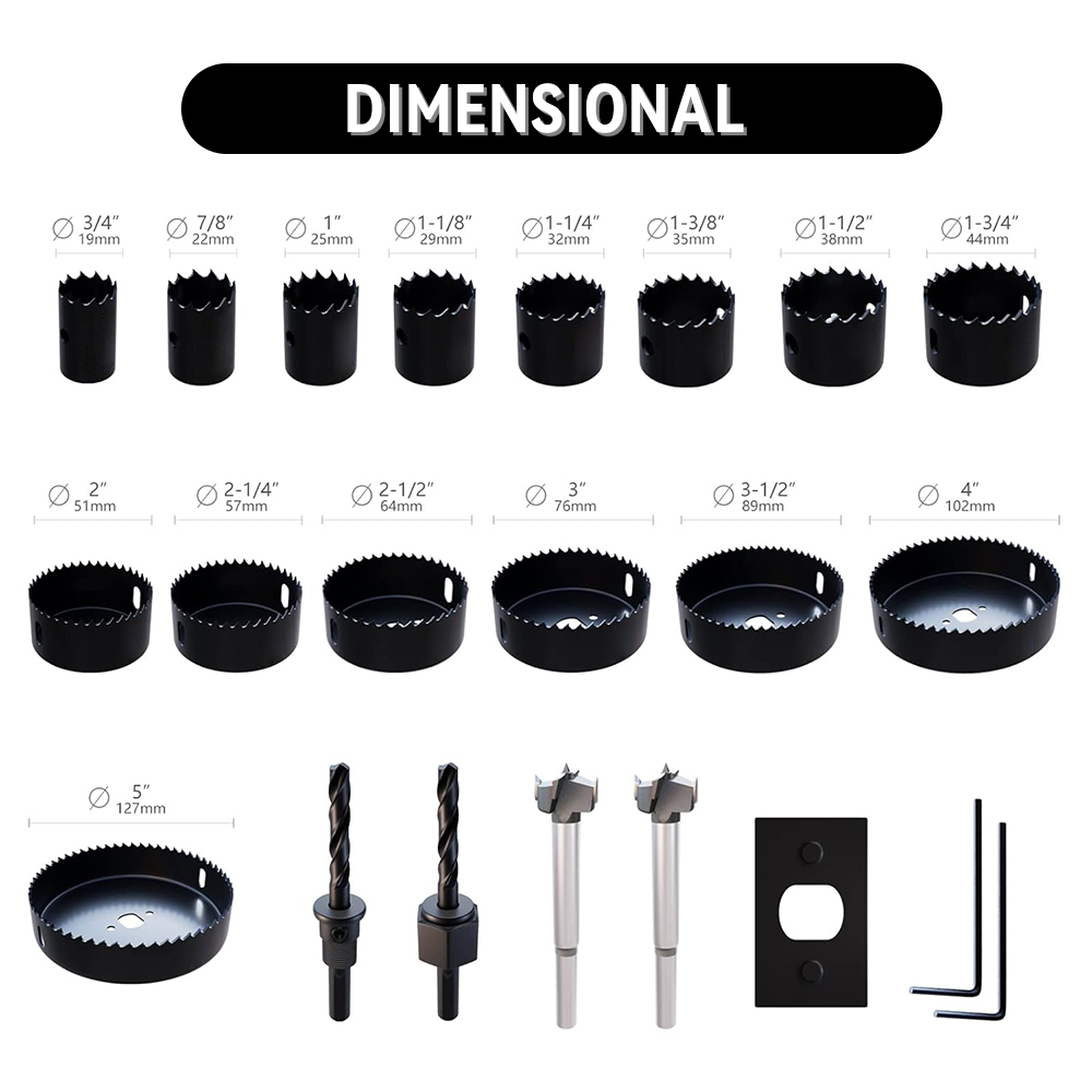 22 Stks/set Gatzaag Snijset Set Gereedschap 19-127Mm Houtmetaallegeringen Cirkelvormige Ronde Met Koffer