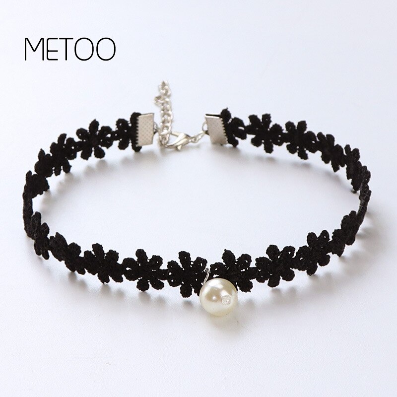 METOO 11pcs Dei Monili Delle Ragazze per I Bambini Nero Della Collana Multi Strato di Pizzo Catene Choker Della Collana Per Bambini Gotico Stretch Gioielli Bambino