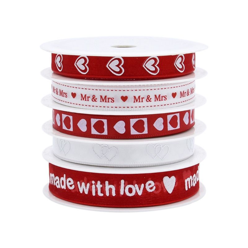 5 rulle valentinsdag rød kærlighed hjerte trykte satinbånd til bryllup håndlavet diy håndværk indpakning leverer pakkeindretning