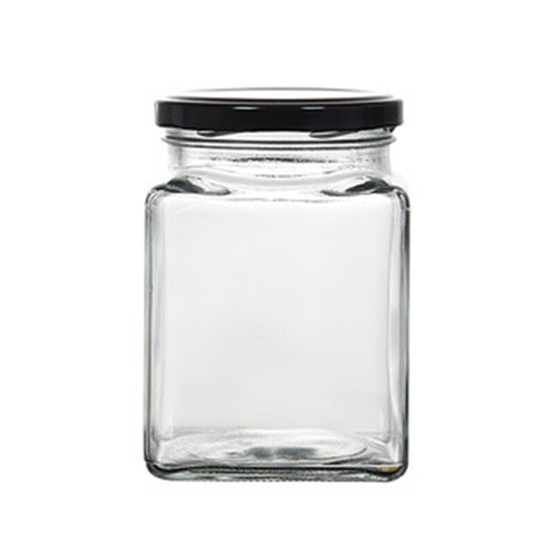 Kitchen Food Storage Containers Square Glass Jar With Black Airtight Lids Glass Mason Jar Canning Jars for Jam Honey