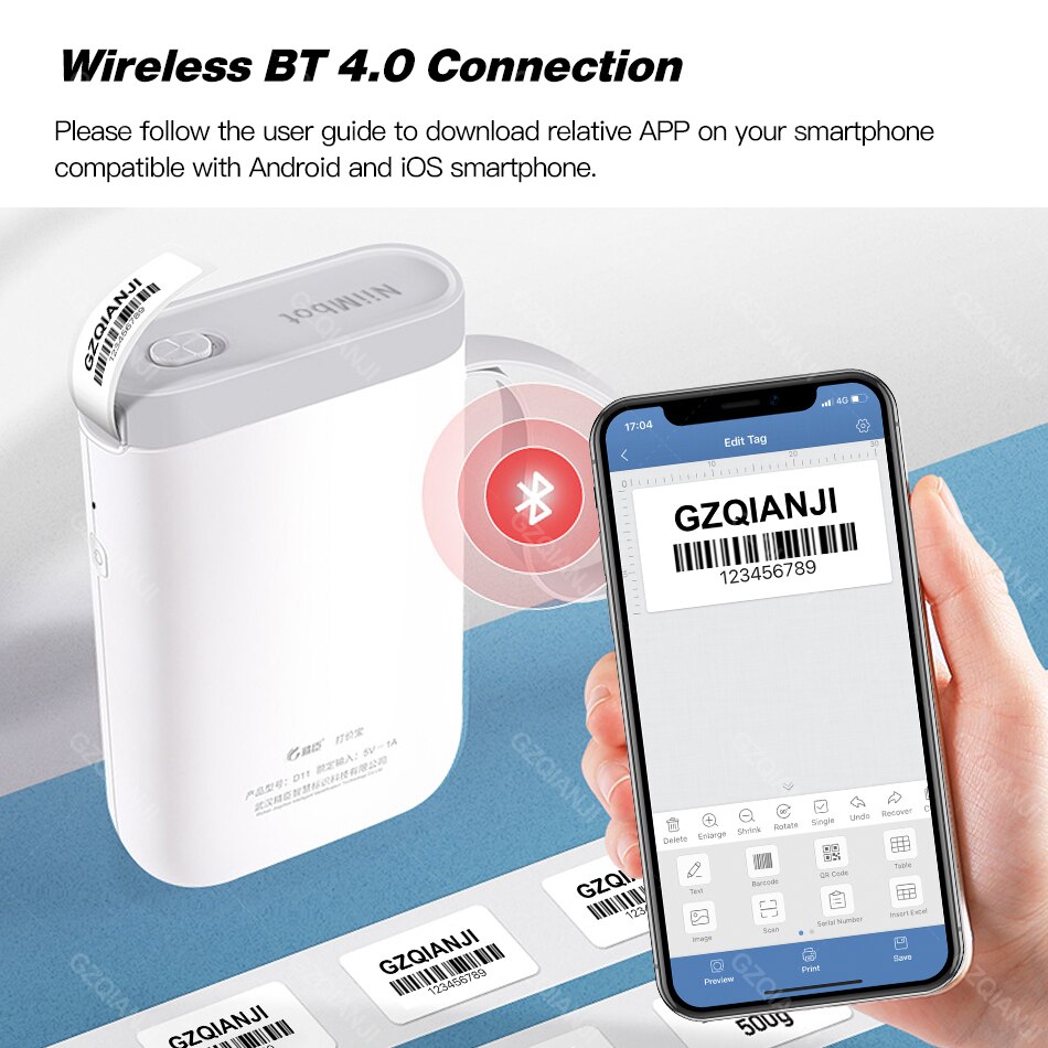 Svart farge  d11 niimbot etikettskriver mini bluetooth trådløs usb-skriver bruk termisk fargepapir