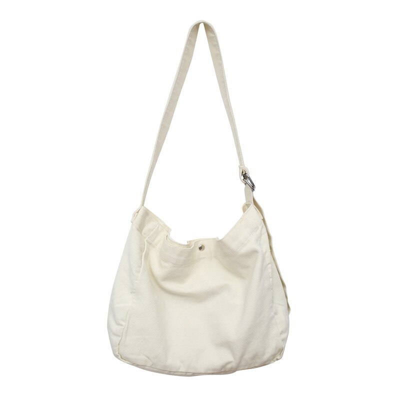 100% Katoen Tiener Canvas Schoudertas Voor School Student Casual High Street Casual Stof Boek Ruim Dagelijks Crossbody Tas: Beige