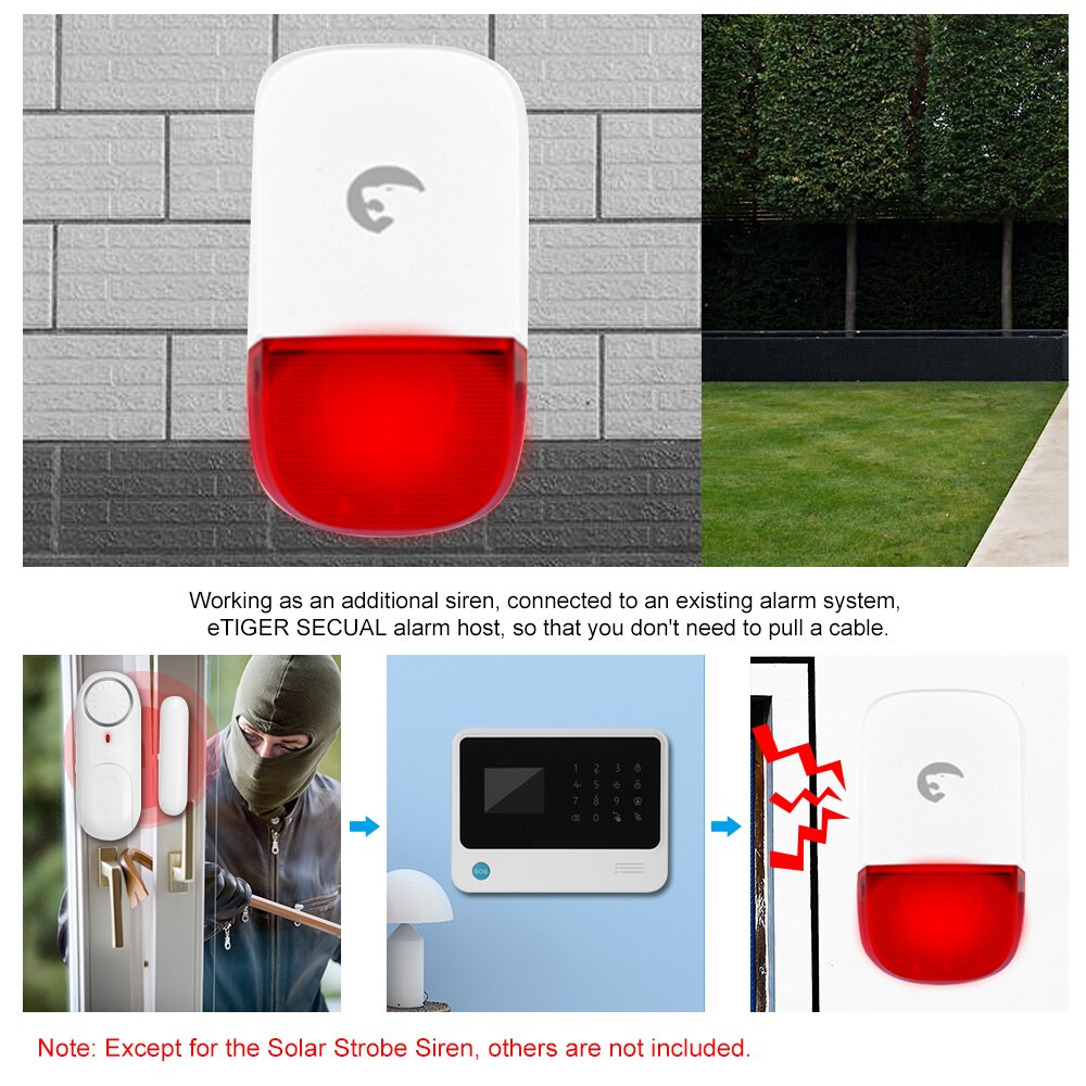 Etiger Wireless 433MHz Strobe Siren Sound Alarm Strobe Flashing Light Sound Siren for Home Security Protect Alarm System 95dB