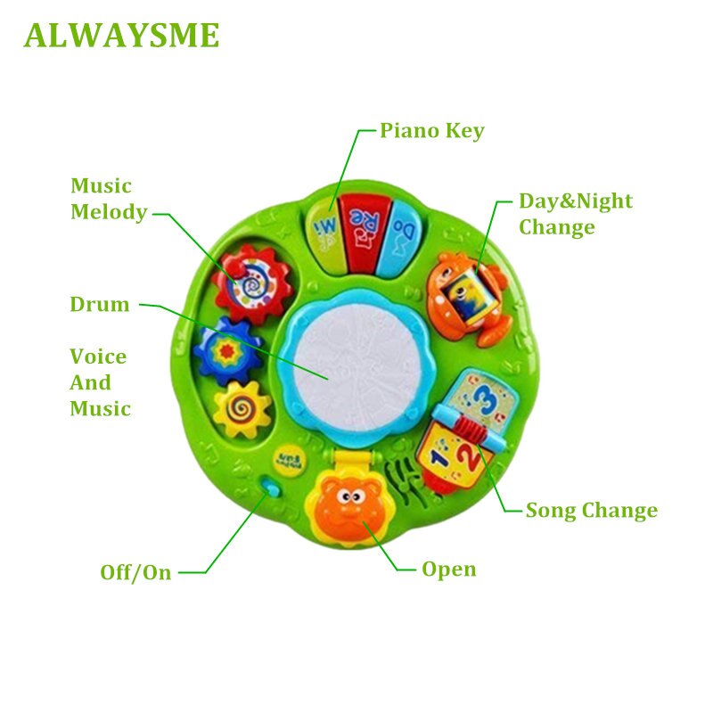 ALWAYSME Baby Infant Musical Activity Table Baby Toys Toddlers Educational Learning Table Toys With Piano And Pat Drum Light Up