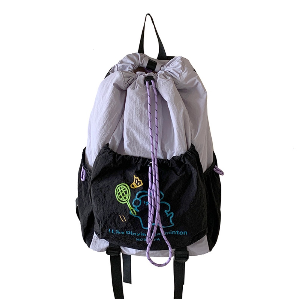 Cartoon Puppy Sport Racket Storage Backpack Lightweight Nylon Fitness Shoulder Bag Badminton Tennis Drawstring Fitness Bag: black