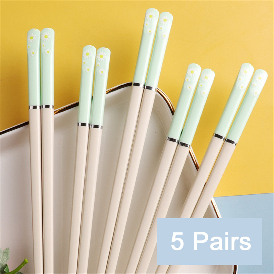 Japanese Style Household Chopsticks Color Antibacterial Alloy Chopsticks Non-mold Nail Chopsticks Tableware: Green white