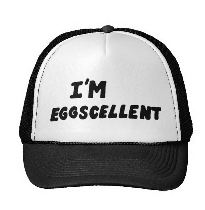 I'm Eggscellent Letters Baseball Cap Trucker Hat For Women Men Unisex Mesh Adjustable Size Black White M-46: White