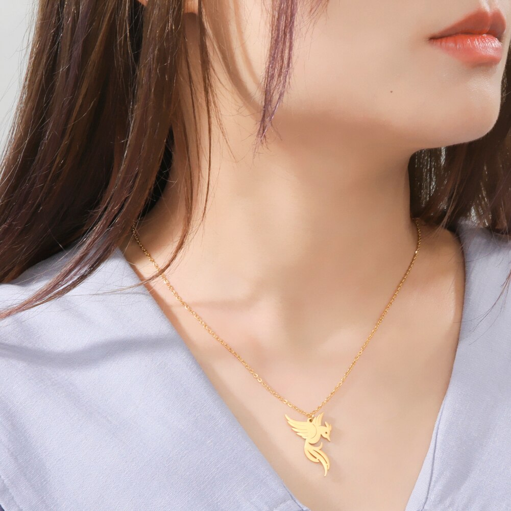 Skyrim – collier avec pendentif en forme de phénix pour femmes et filles, en acier inoxydable, couleur or, chaîne ras du cou, oiseau porte-bonheur, bijoux,