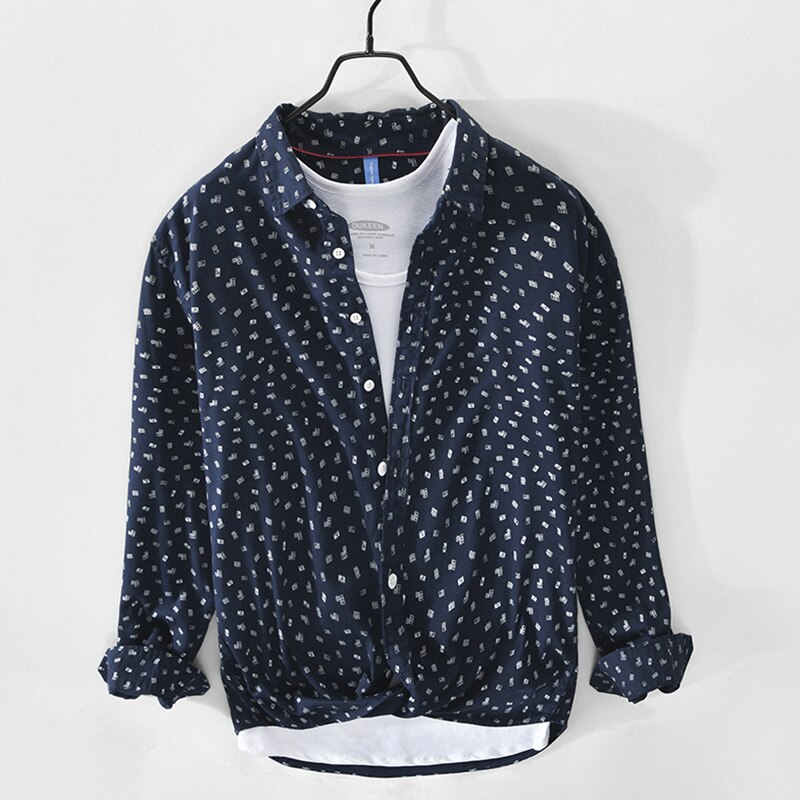 Männer Polka Dot Floral Casual Langarm Revers Hemd Strickjacke: Sapphire blue / L