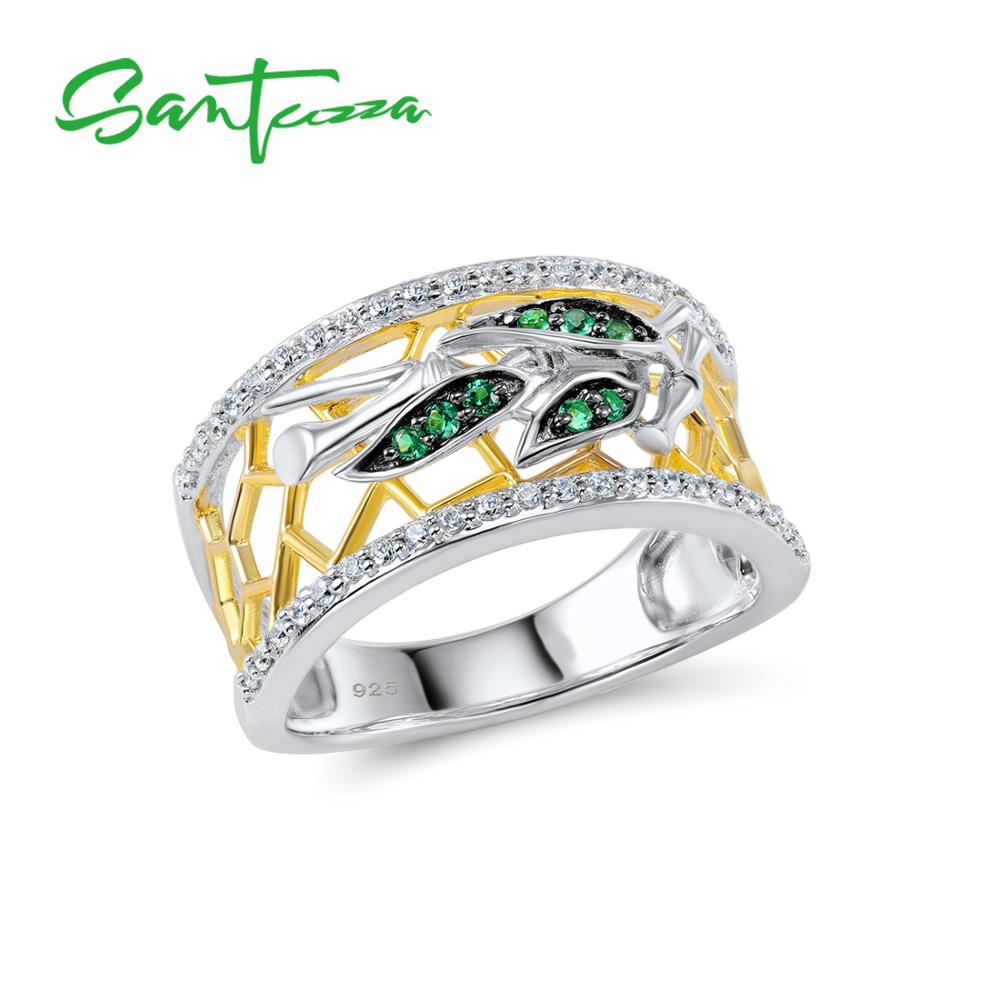 Santuzza sølvringe til kvinde mousserende grønne spineller hvid cubic zirconia ægte 925 sterling sølv ring fine smykker