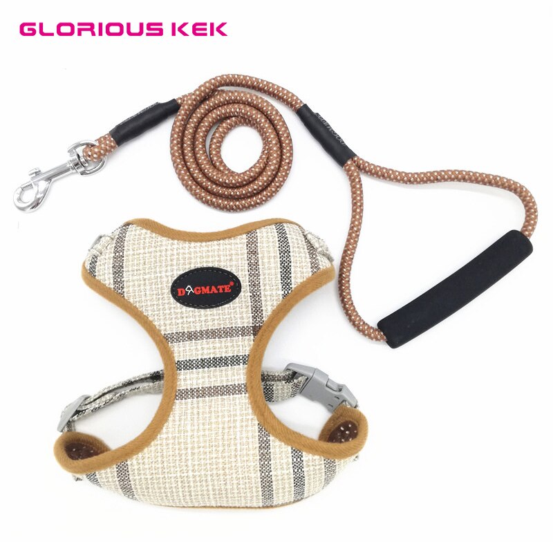 GLORIOUS KEK Harnas Hond Chihuahua Kleine Dog Harness en Leash Set Plaid Verstelbare Gewatteerde Harnas Vest met Wandelen Lead Handvat