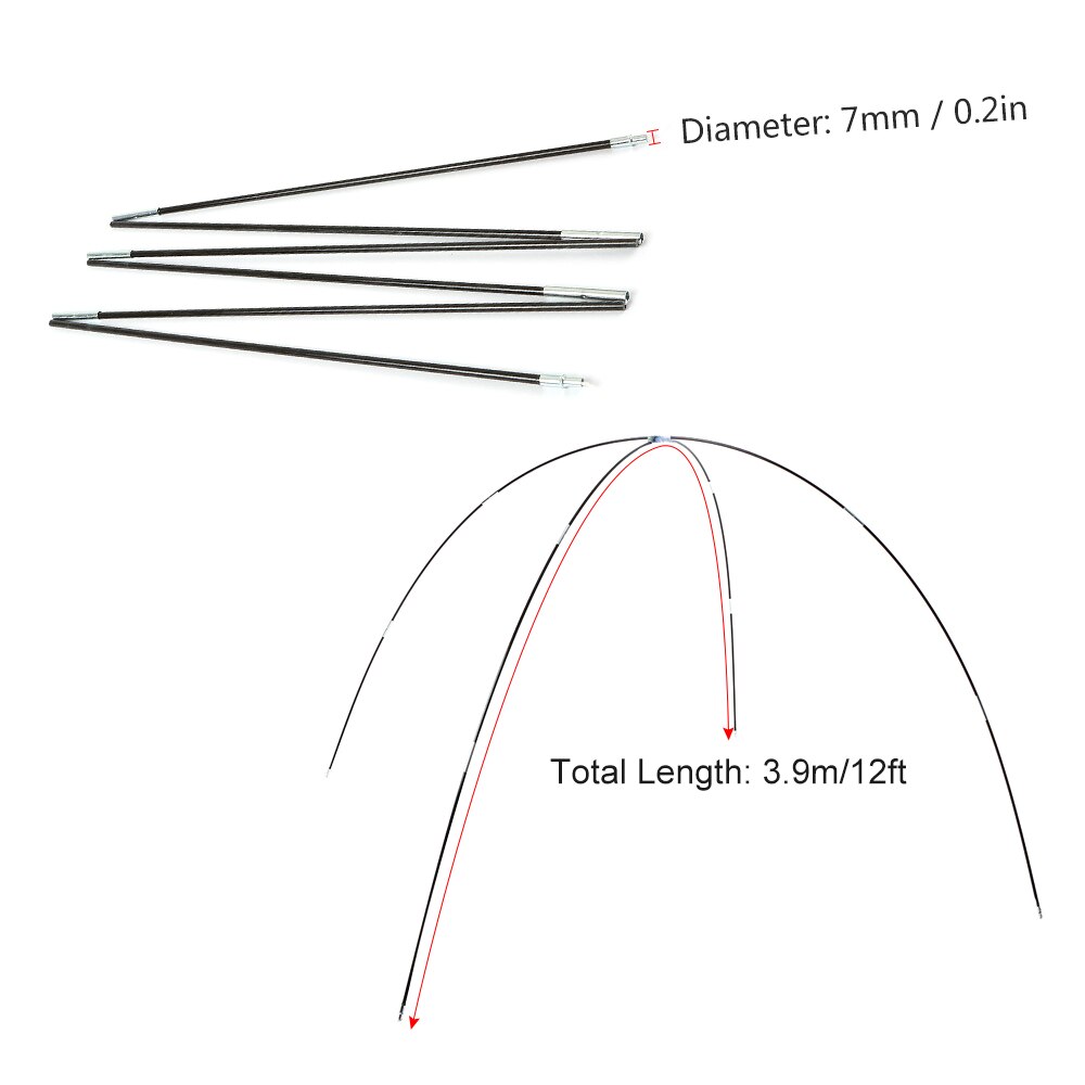 Lixada acampamento 7mm arco para tenda pólo de fibra vidro acessórios pólos equipamentos acampamento ao ar livre tendas pólo substituição: 3-4 Person Tent 3.9m