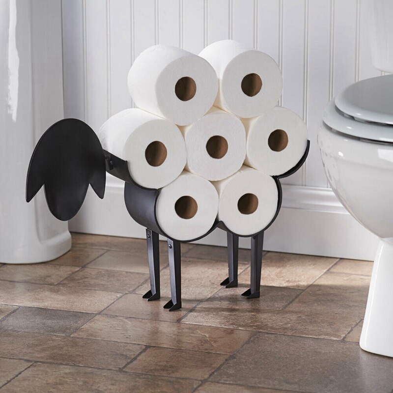 Sort får dekorativ toiletpapirholder - fritstående badeværelsespapiropbevaring håndværk ornamenter rulle papirhåndklæde jern holder: Default Title