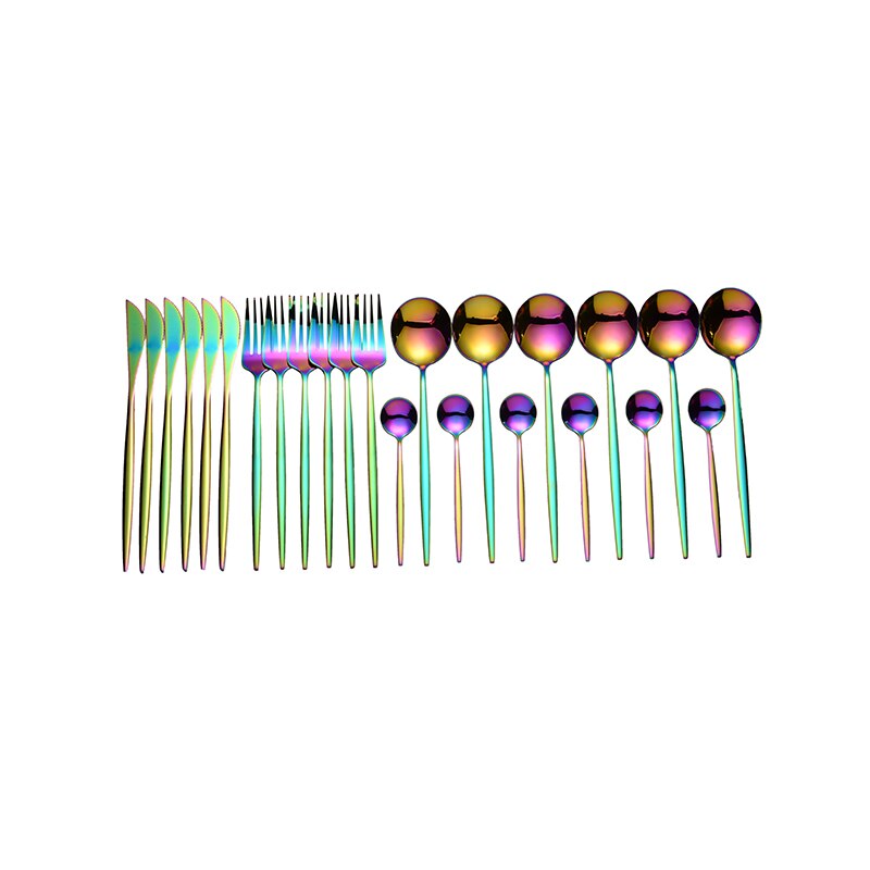 Servise servise rose måke bestikk sett rustfritt stål bestikk til bryllup 24 pc gaffel skjeer kniv sett servise sett: Regnbue 24 stk