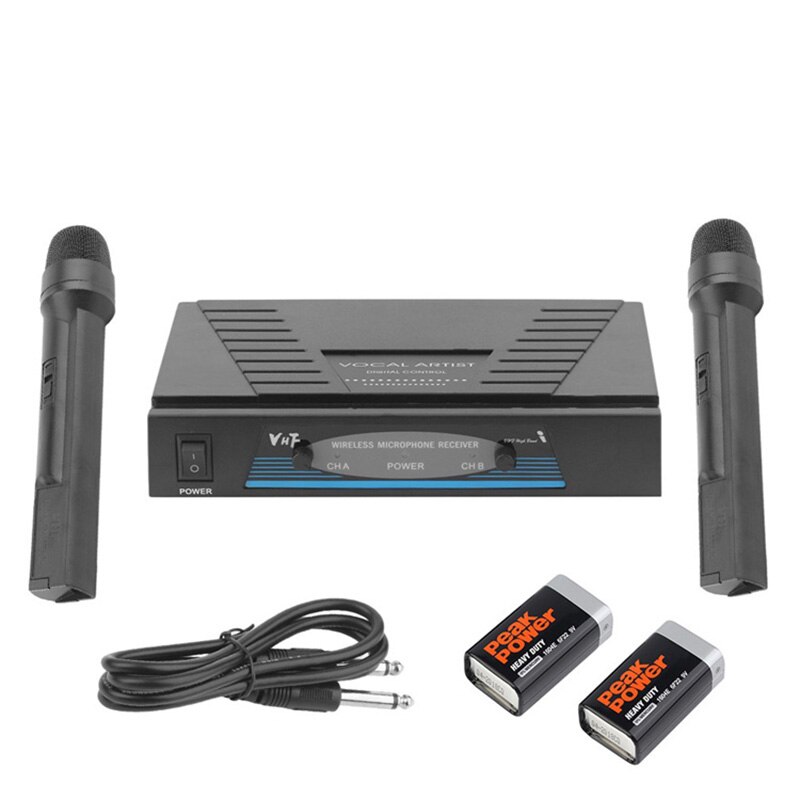 WM-03V VHF WIreless Microphone Systerm with 2 Handheld Mics Dual Channel Anti-interference for Church, Wedding, Meeting