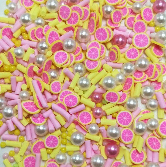 50G Veelkleurige Polymeer Klei Fruit Plakjes Klei Sprinkles Voor Craft Diy Maken Plastic Klei Modder Kralen Slime Accessoires: lemon pink