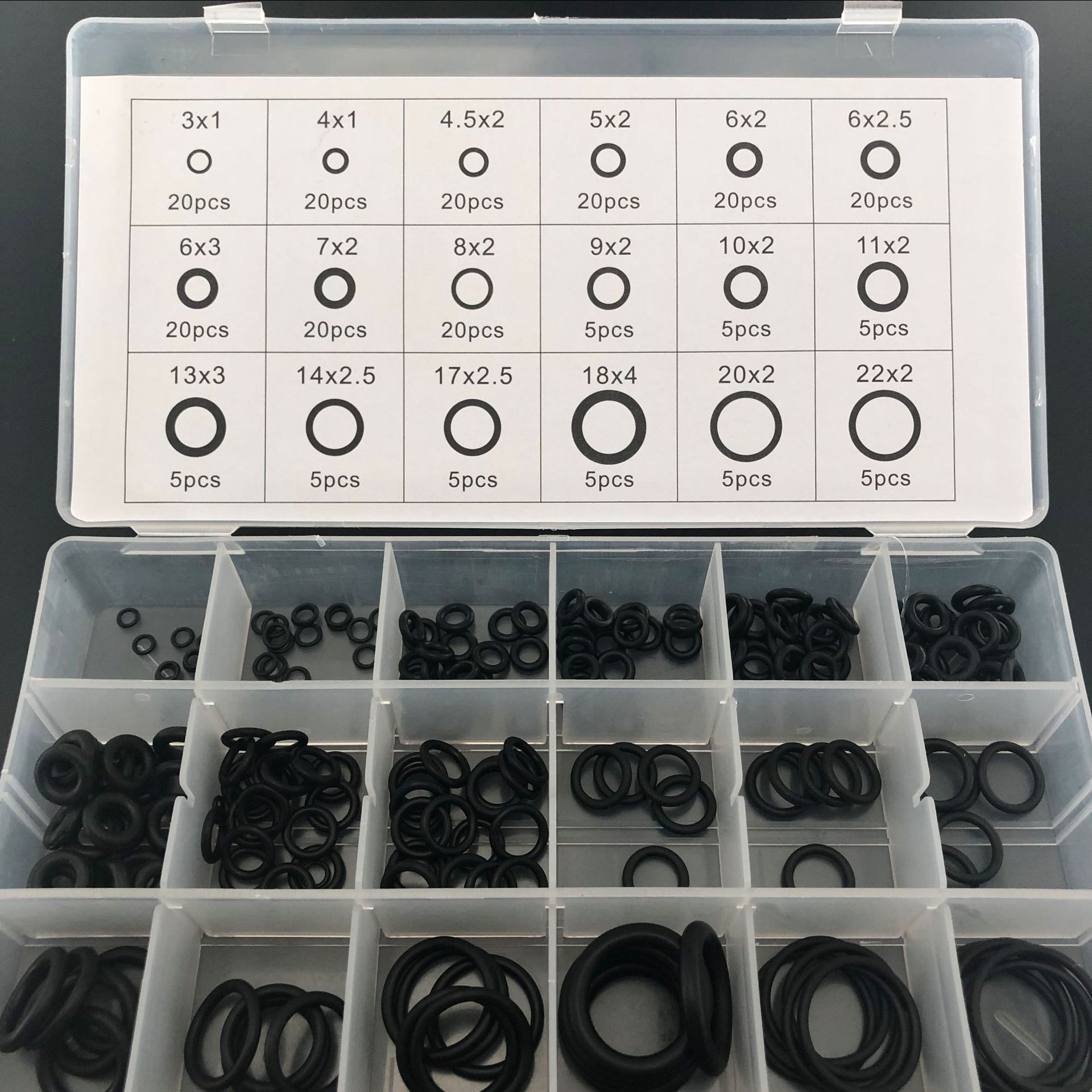 225 Pcs Rubber O Ring Ring Afdichtingen O-Ring Waterdichtheid Assortiment Verschillende Grootte Met Plactic Doos Kit Set