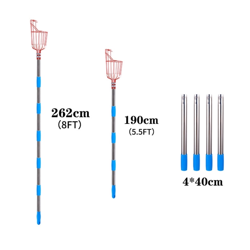 Detachable Stainless Steel Handle High Altitude Fruit Picker with Large Basket