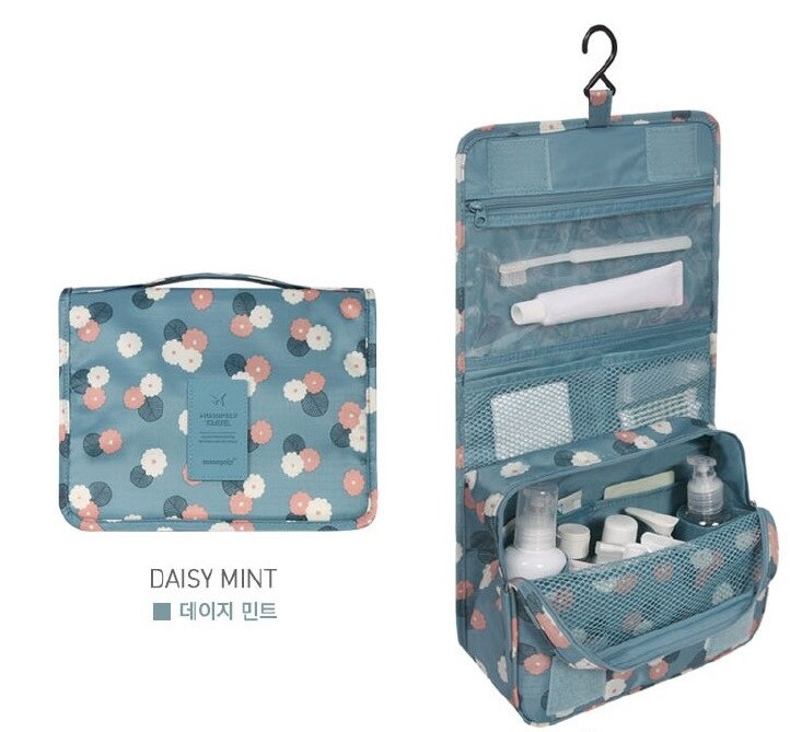 Frauen machen-hoch Taschen Reise Kosmetische Tasche Pflege Organizer Wasserdicht Lagerung Neceser Hängen Schlecht Waschen Tasche: Blau Blume