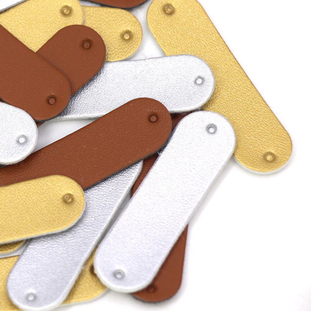 50 stk. brun / guld / flisemærker tomme kunstlæder strikemærker håndlavede beklædningsetiketter til tøj / hat / tørklæde sytilbehør