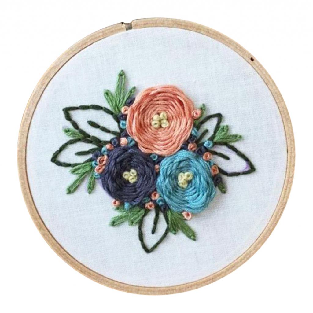 2x Flower Floral Pattern Embroidery Starter Kit Hoop Threads Needles Kit